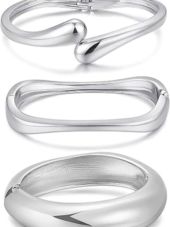 Chunky Gold Bangle Bracelets Silver Bangles Set Statement Cuff - Picture 4 of 4